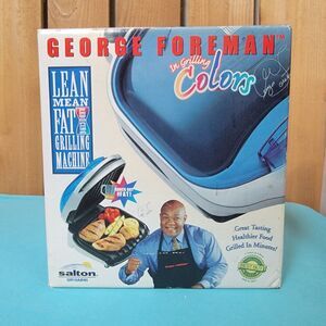 VTG NIB Retro George Foreman Grill NEW Grilling Colors Blue With Warmer